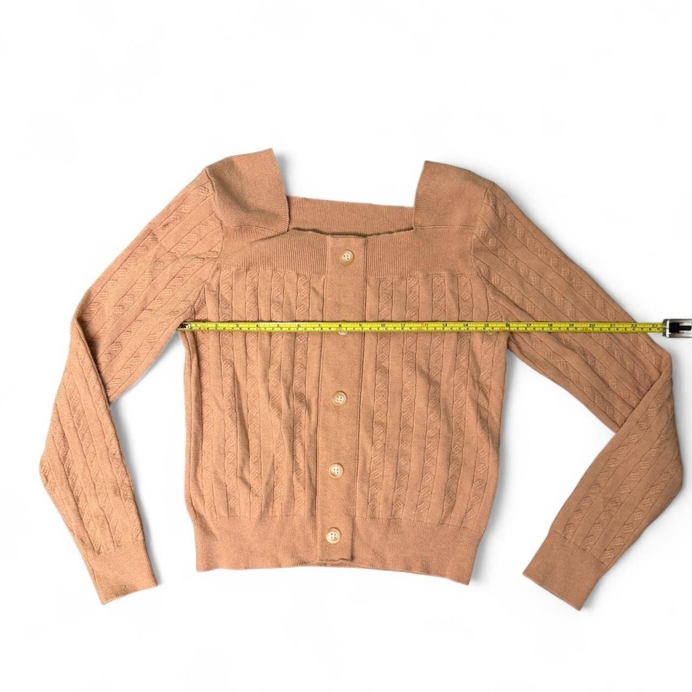 DuiBai Peachy Tan Cable Knit Square Neck Button Up Cardigan Sweater 21001225-5 - Picture 6 of 6